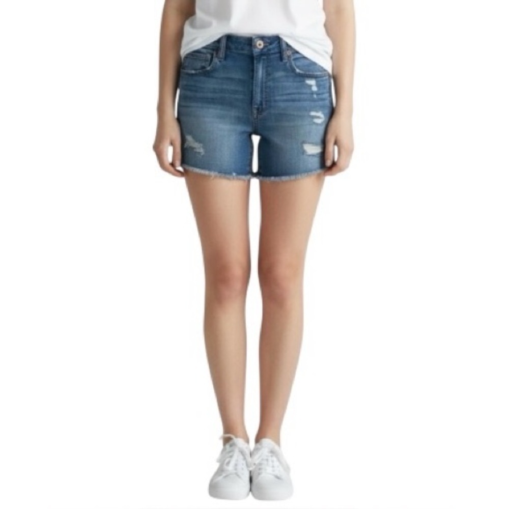 American Eagle Outfitters Curvy Hi-Rise Shortie Blue Jean Shorts Super Stretch 4